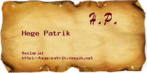 Hege Patrik névjegykártya